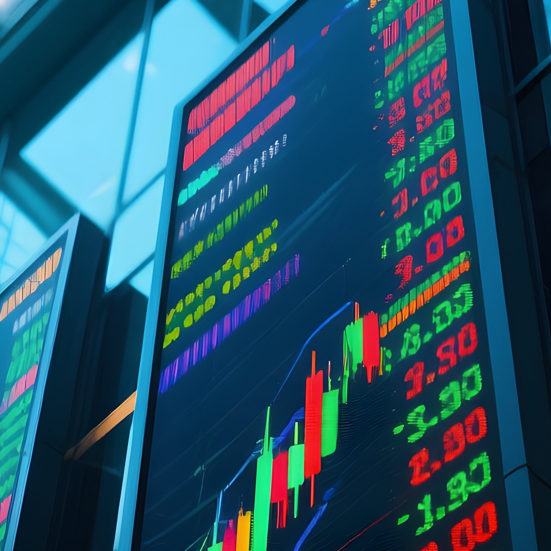 Stock Market Ticker Boards Under Glass Ceiling - Full Resolution Quality Preview