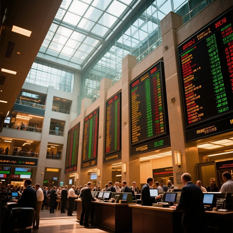 Stock Market Ticker Boards Under Glass Ceiling