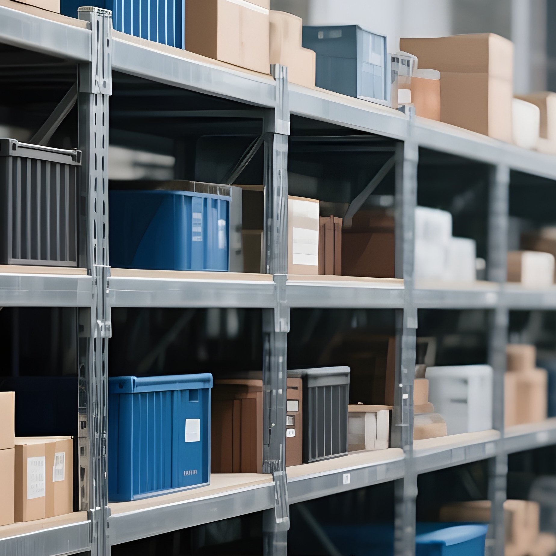 Storage Racks In Factory Hall Photorealistic Image - Full Resolution Quality Preview