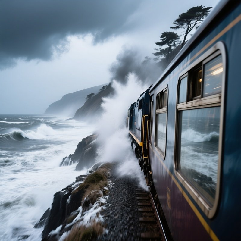 Stormy Coast Train Battling Winter Storm