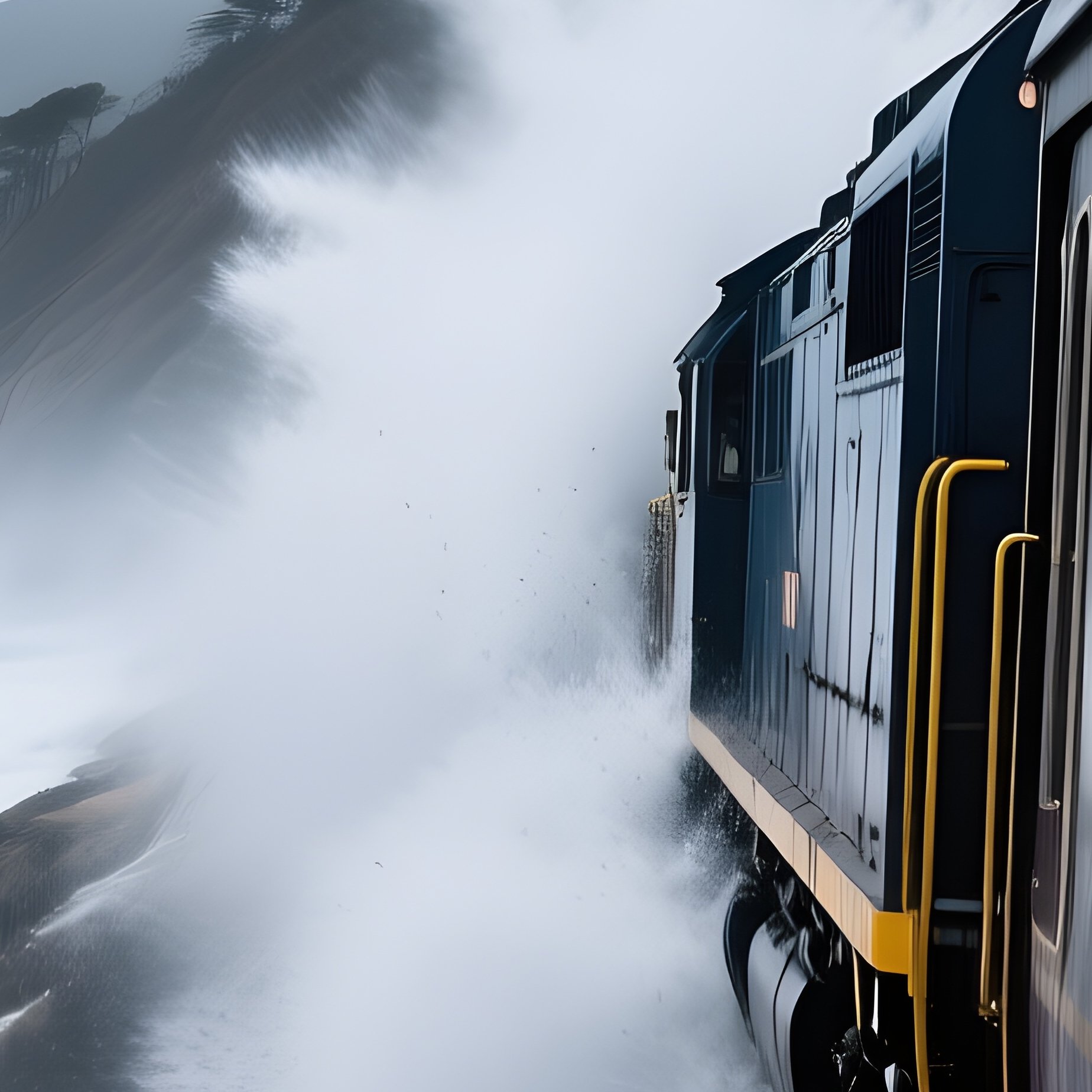 Stormy Coast Train Battling Winter Storm - Full Resolution Quality Preview