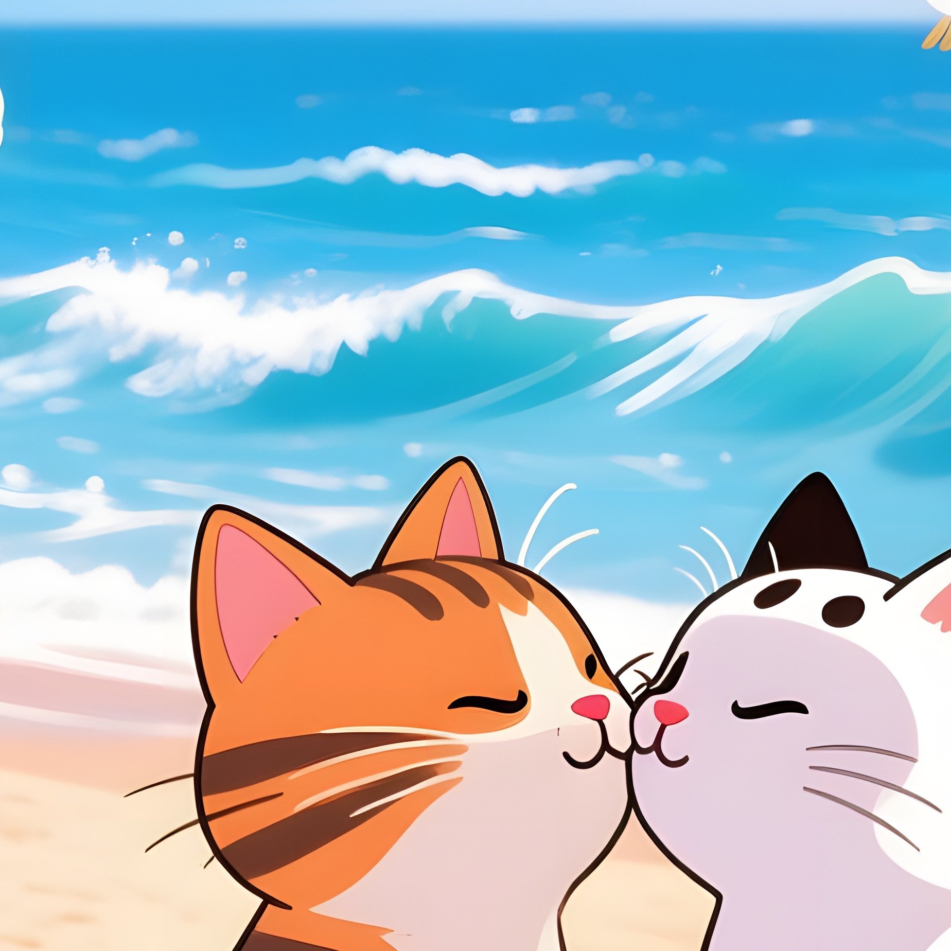 Striped Cat Kisses Spotted Cat Beach Boardwalk - Full Resolution Quality Preview