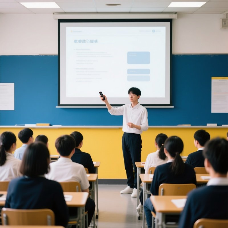 Student Giving Presentation With Slides Lecture Hall