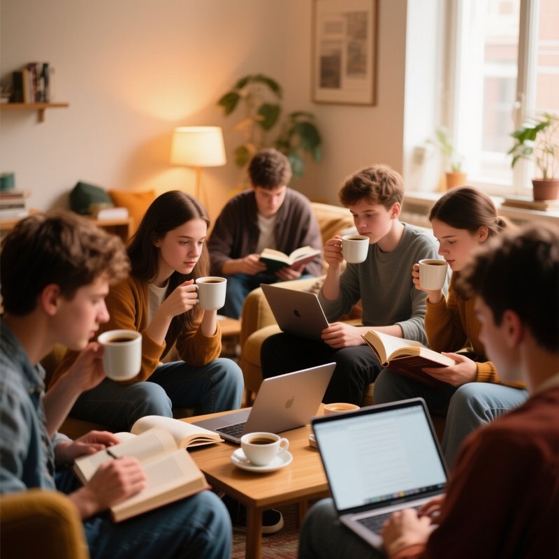 Students Drinking Coffee Studying