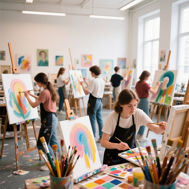 Students Painting In Studio