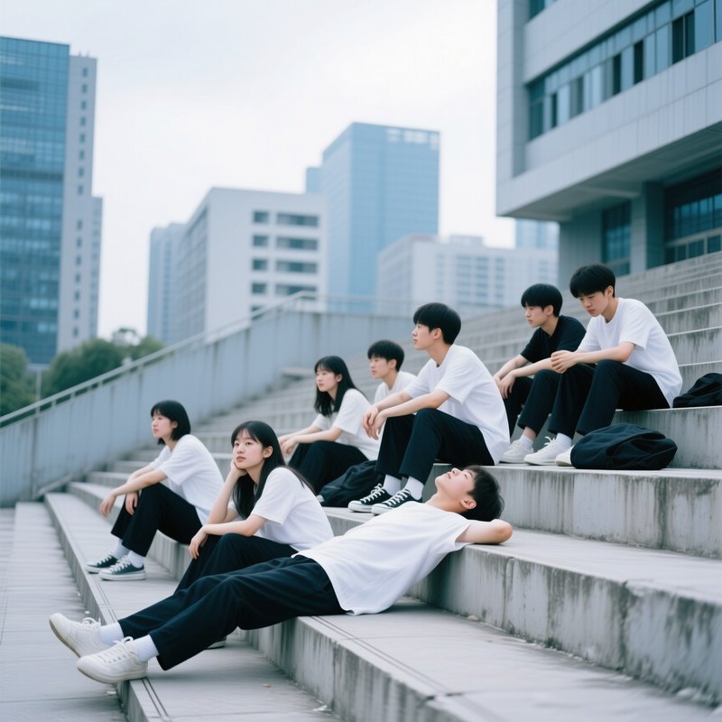 Students Relaxing On Steps Urban