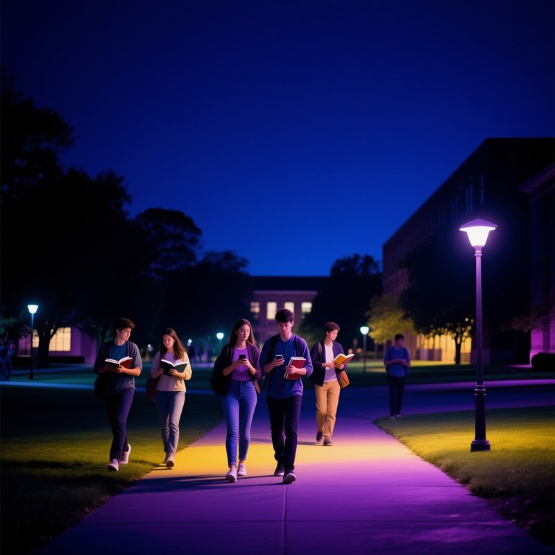 Students Walking University Campus Night