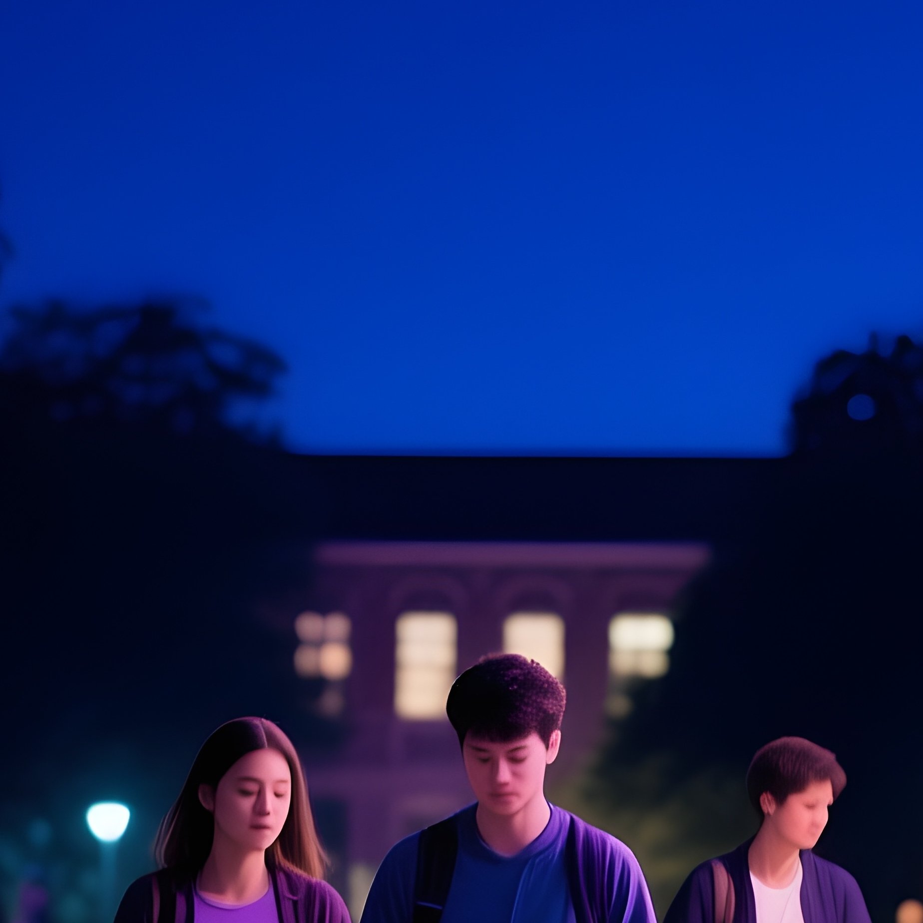 Students Walking University Campus Night - Full Resolution Quality Preview