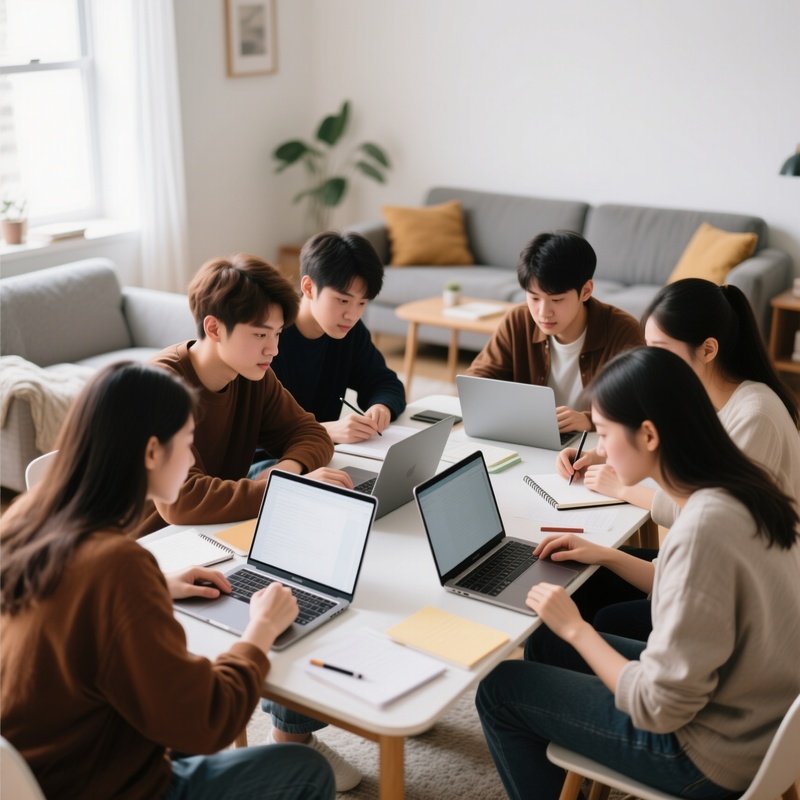 Students Working On Group Project At Home