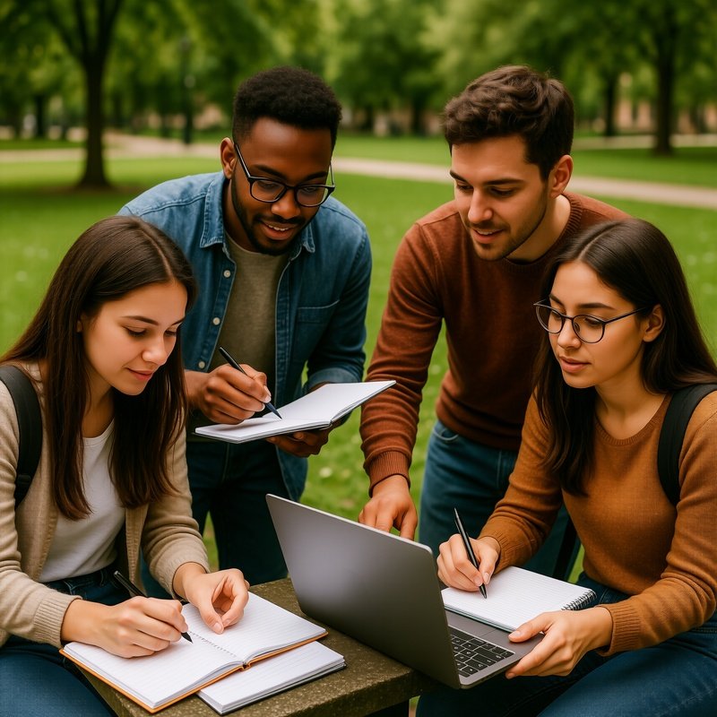 Students Working On Group Project Outdoors