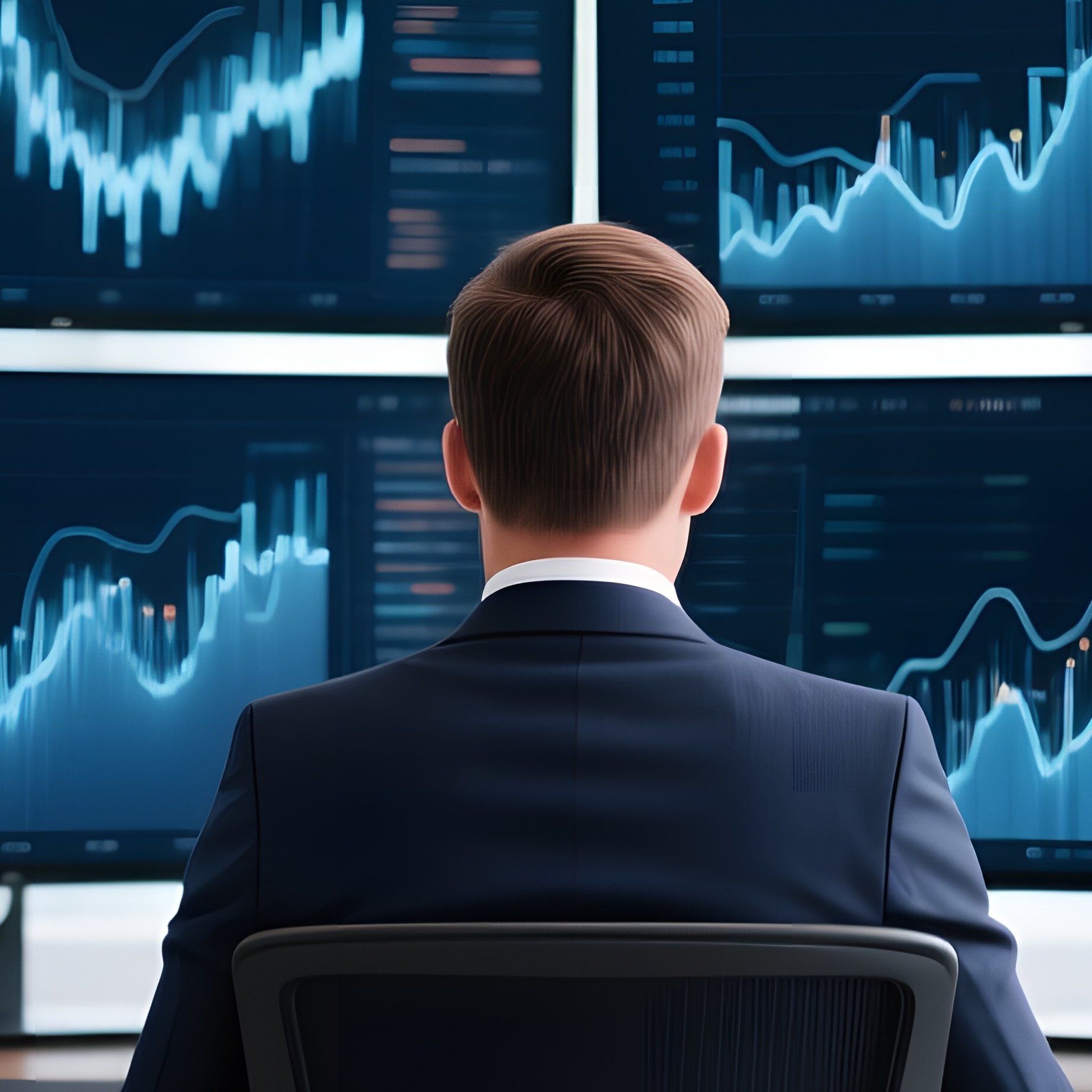 Stylish Analyst At Nautical Desk With Ultrawide Monitors - Full Resolution Quality Preview