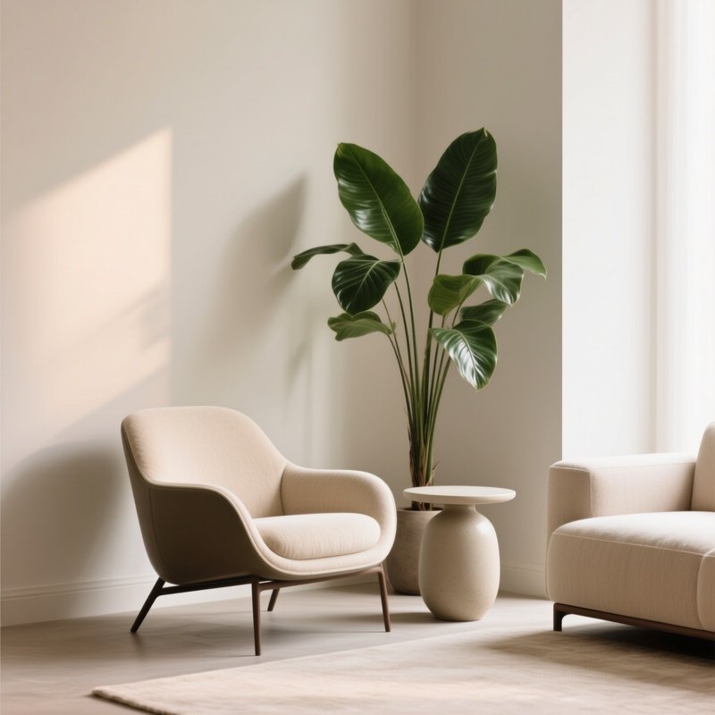 Stylish Living Room Corner Designer Armchair Ceramic Table Tall Plant