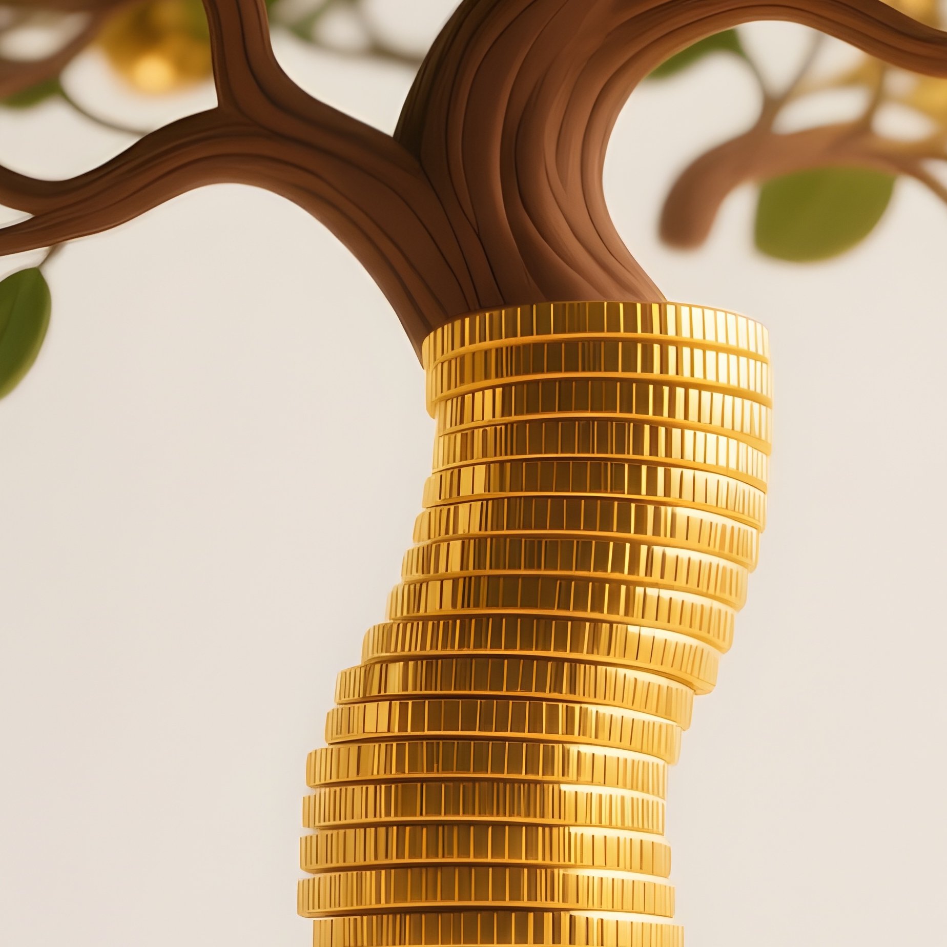 Stylized Tree Growing Out Of Gold Coins Representing Investment - Full Resolution Quality Preview