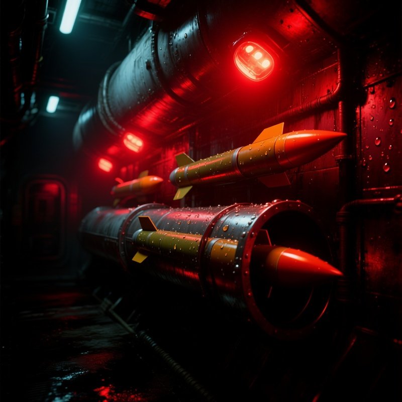 Submarine Torpedo Room Night Red Emergency Lights