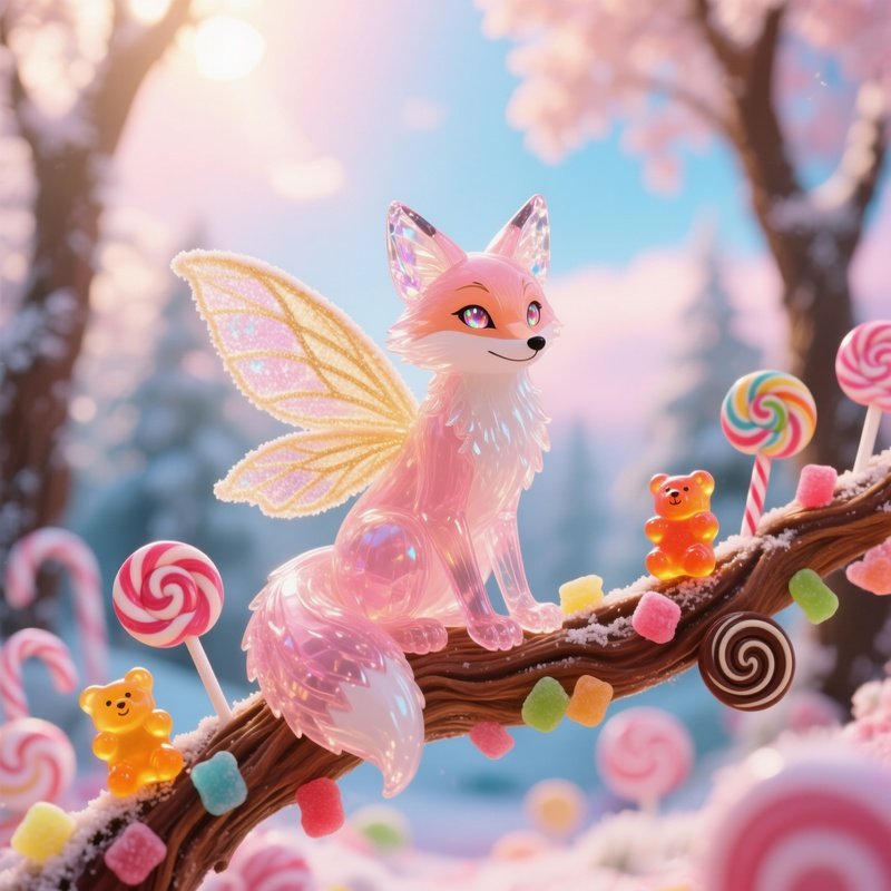 Sugar Glass Fox Fairy On Candy Branch