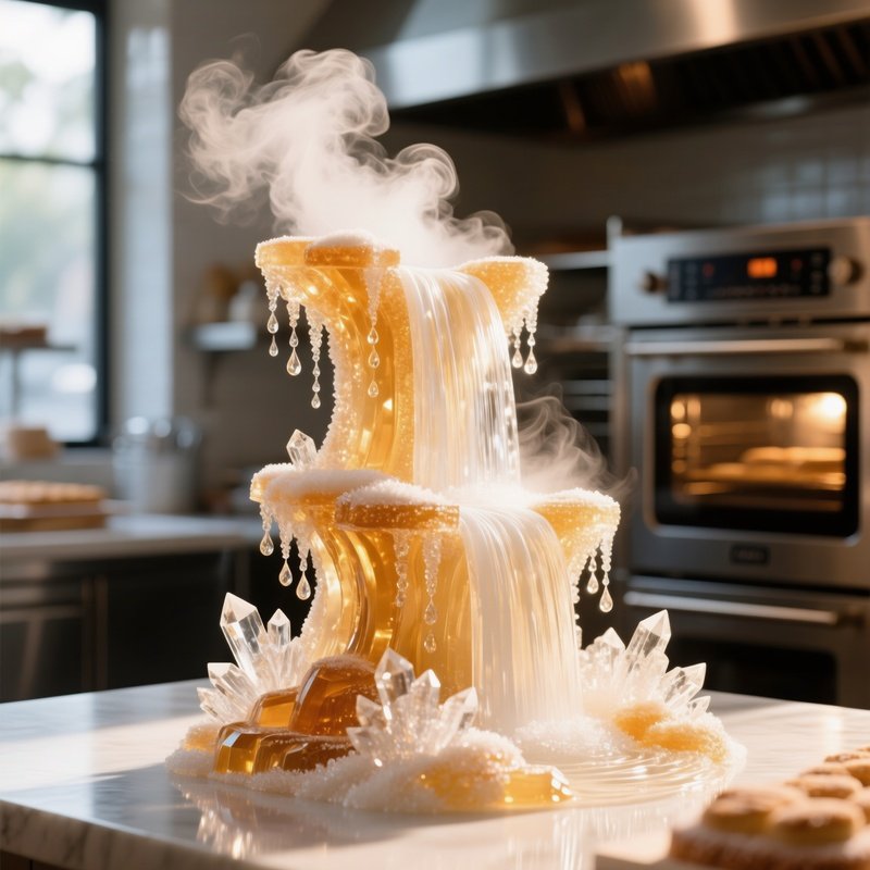 Sugar Waterfall Sculpture In Pastry Kitchen