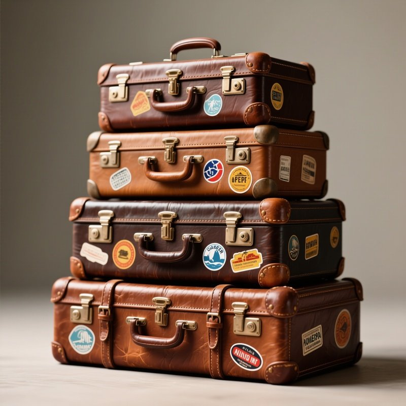 Suitcase Stack: A Vintage Stack Of Leather Suitcases With Travel Stickers, Symbolizing A Career Of Travel And Experience.