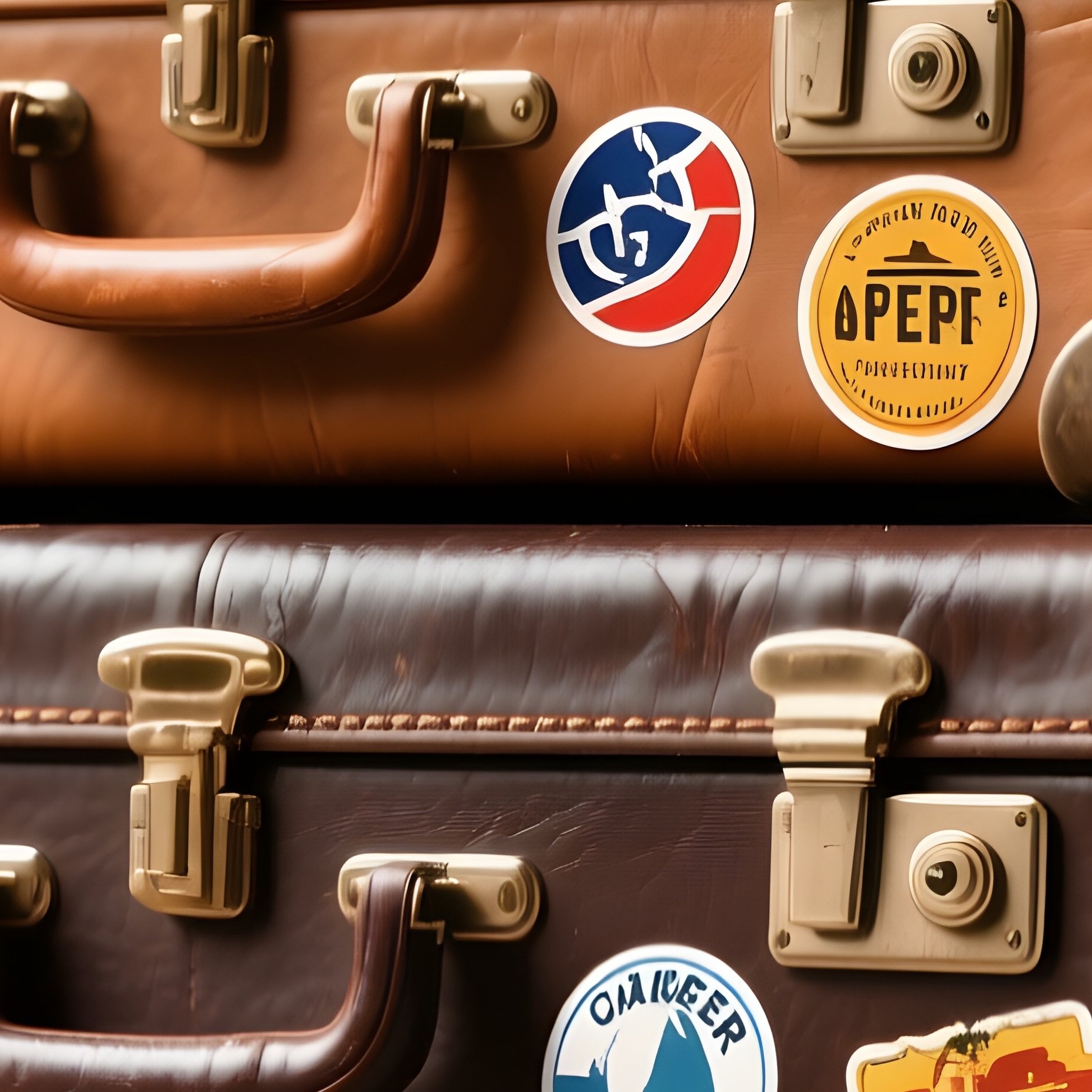 Suitcase Stack: A Vintage Stack Of Leather Suitcases With Travel Stickers, Symbolizing A Career Of Travel And Experience. - Full Resolution Quality Preview