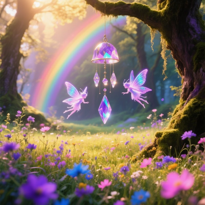 Sun Drenched Meadow Magical Forest Wildflowers Sprites Wind Chime