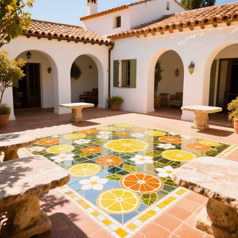 Sun Drenched Mediterranean Patio Glass Mosaic