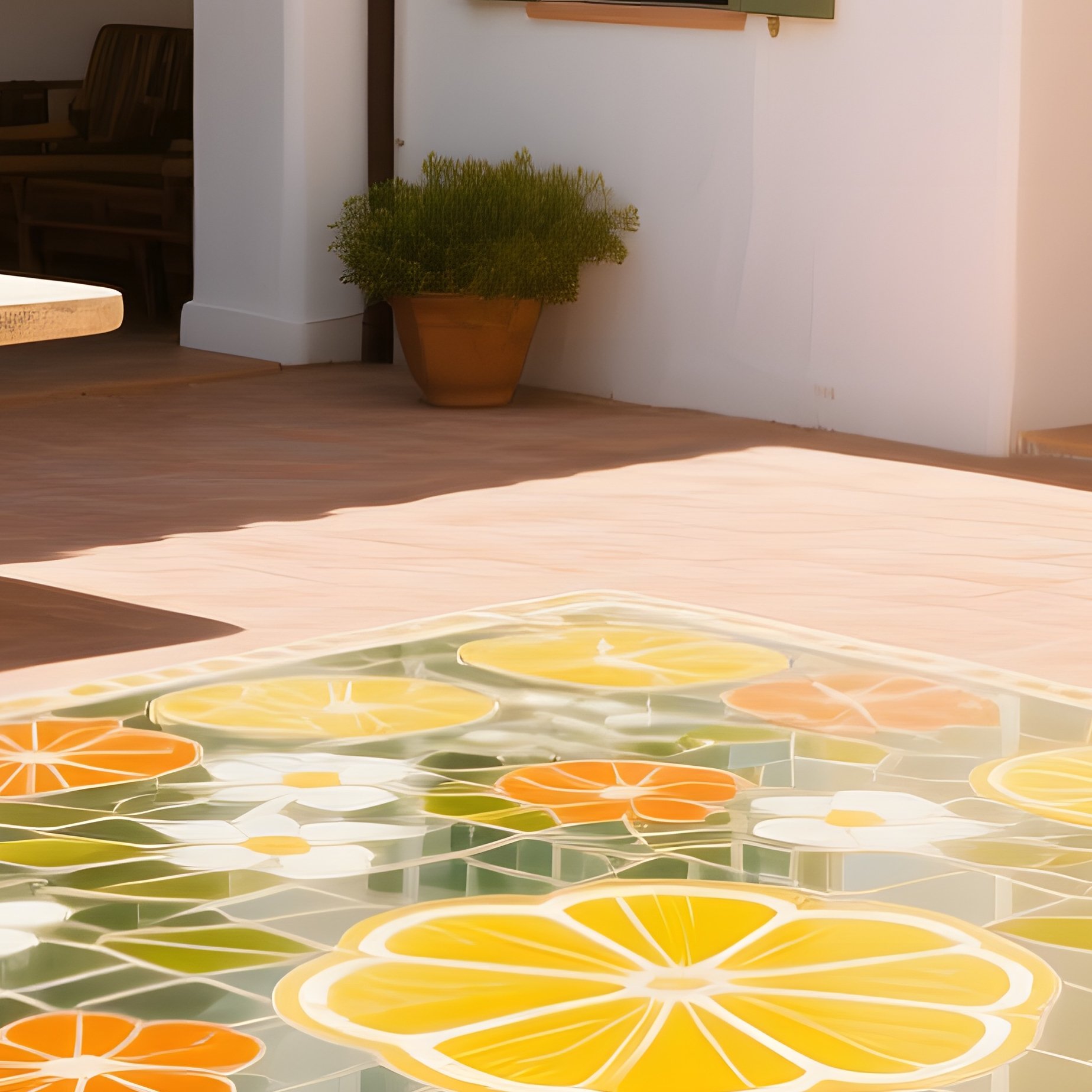 Sun Drenched Mediterranean Patio Glass Mosaic - Full Resolution Quality Preview