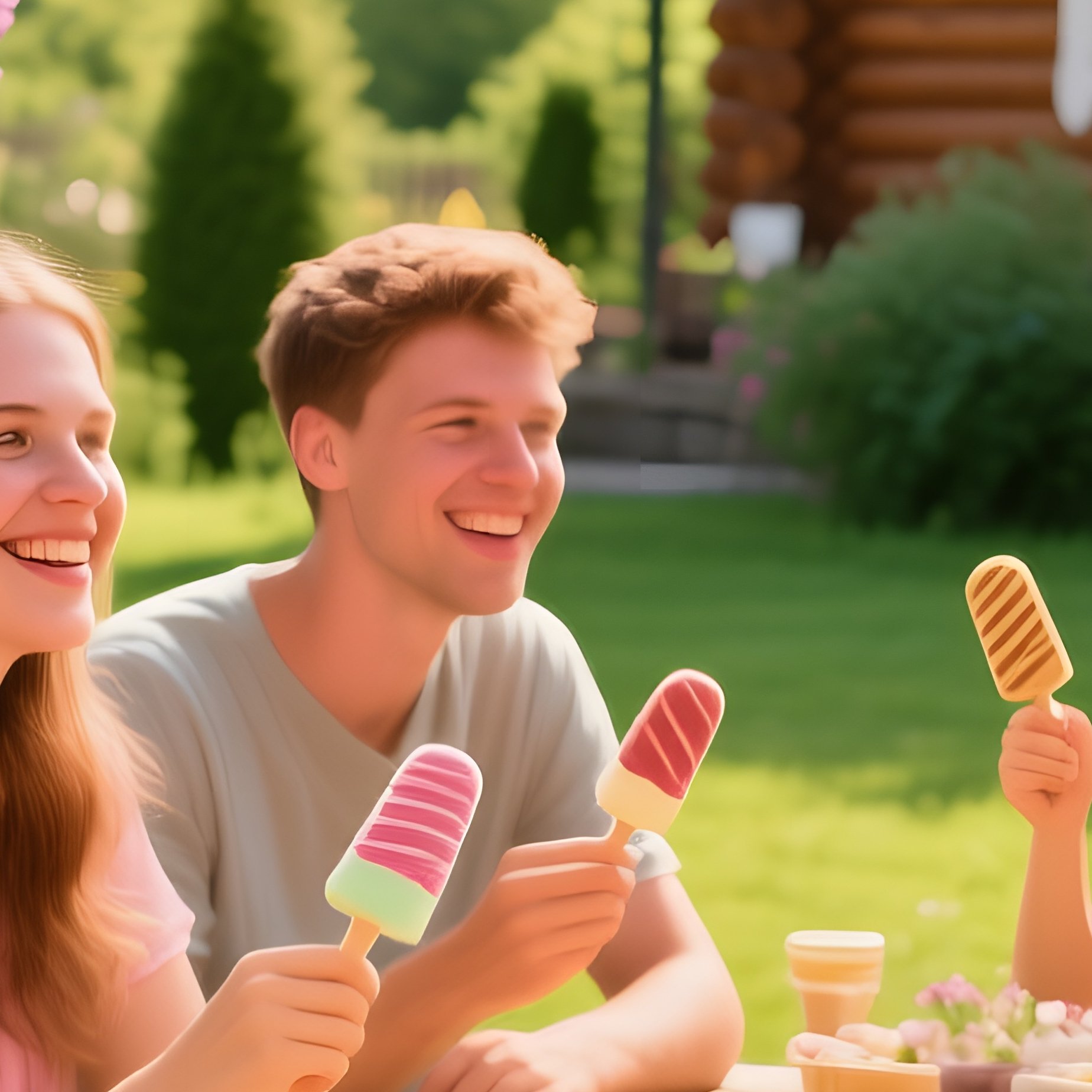 Sun Drenched Summer Garden With Friends And Ice Cream - Full Resolution Quality Preview