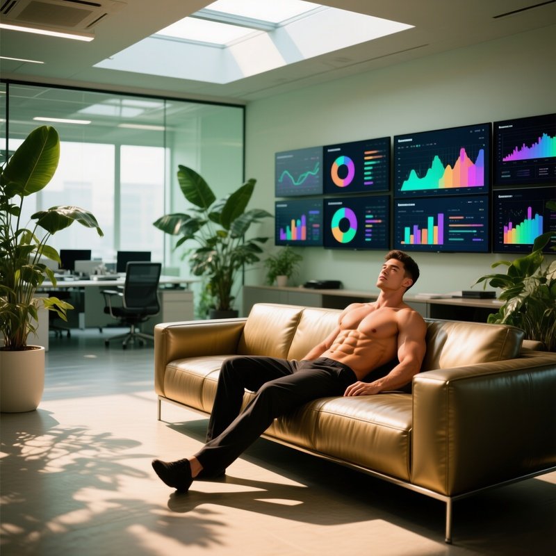 Sun Kissed Six Pack Male Lounging Modern Office