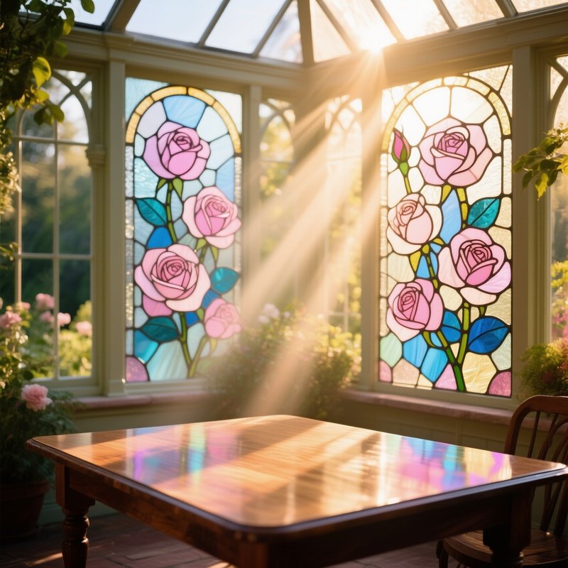 Sunlit Garden Conservatory Stained Glass Roses