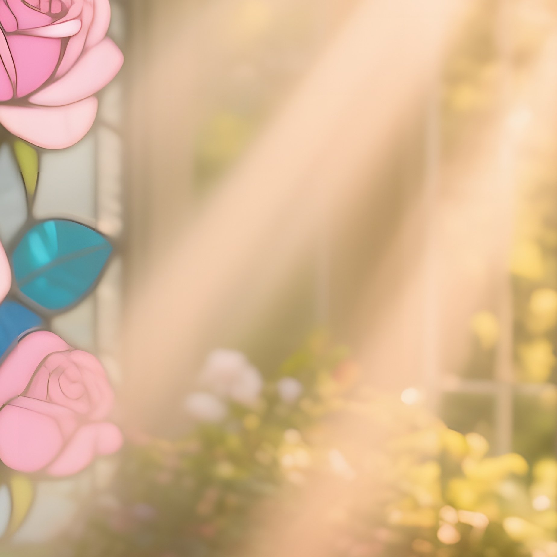 Sunlit Garden Conservatory Stained Glass Roses - Full Resolution Quality Preview