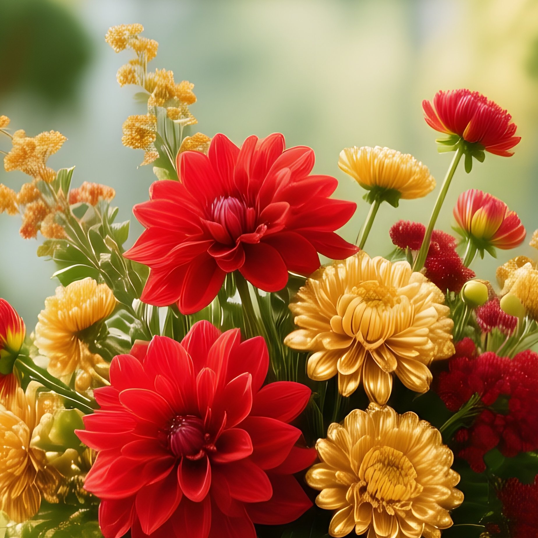 Sunlit Greenhouse Aisle With Hanging Ferns And Opulent Flower Table - Full Resolution Quality Preview