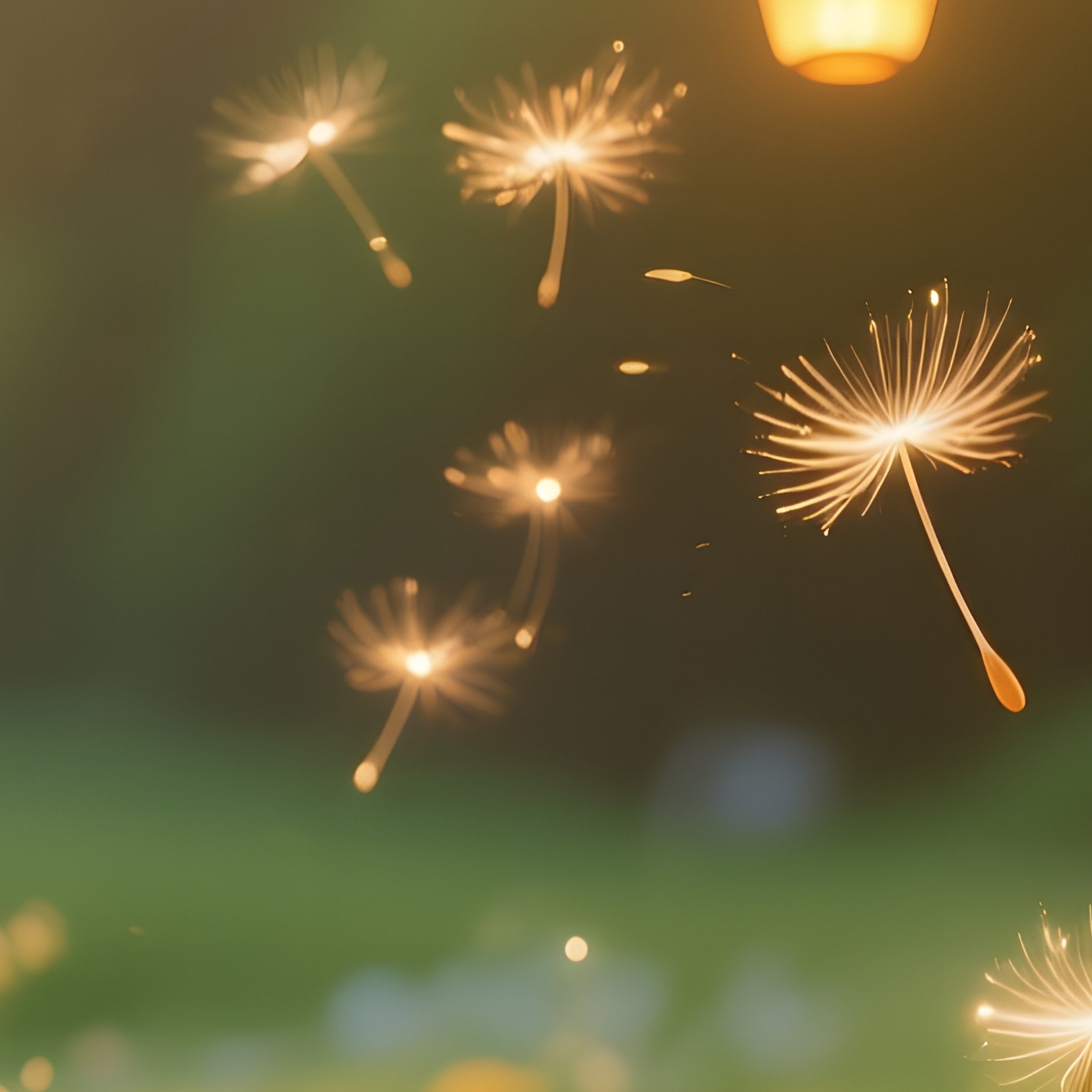 Sunlit Meadow Glass Dandelions Spores Lanterns - Full Resolution Quality Preview