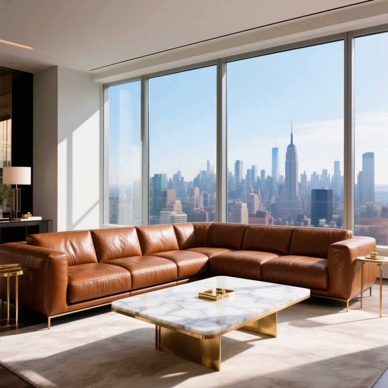 Sunlit Penthouse Living Room With Italian Leather Sofa