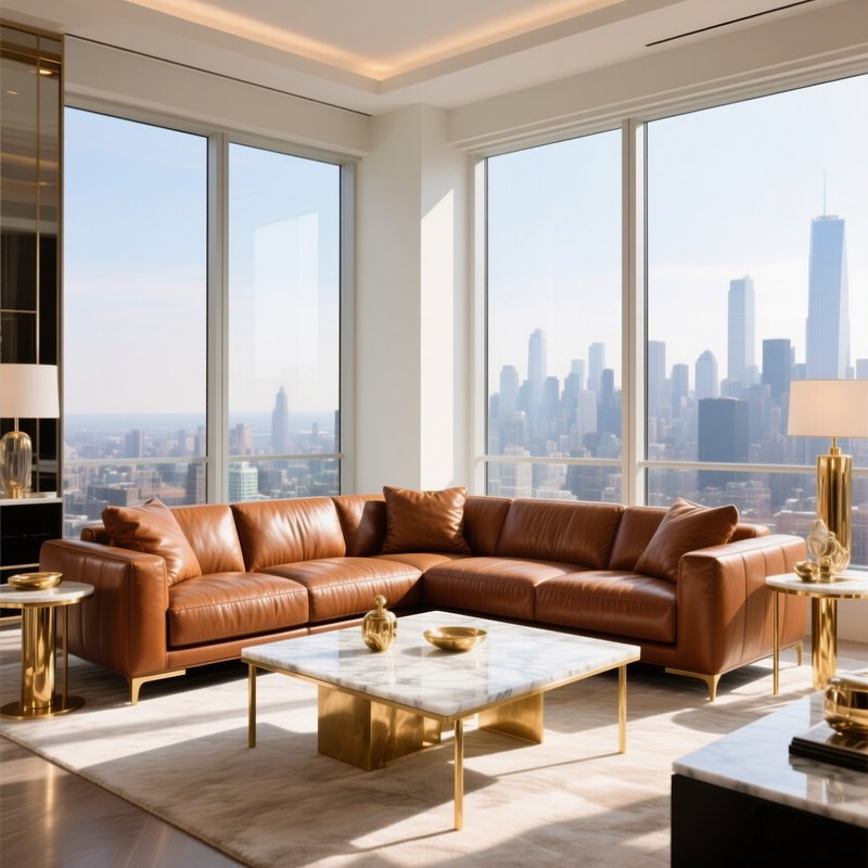 Sunlit Penthouse Living Room With Italian Leather Sofa