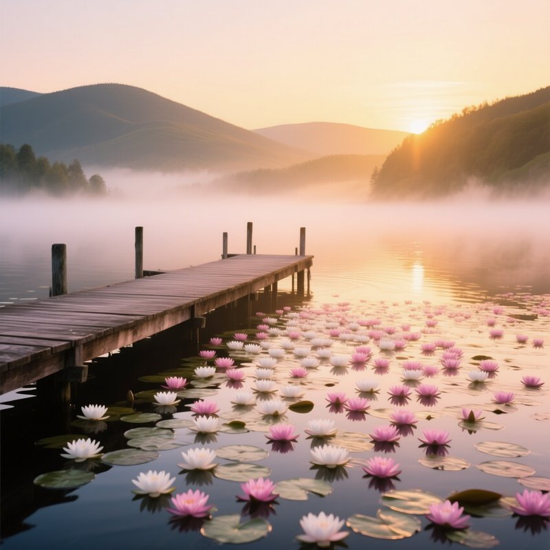 Sunrise Dock With Water Lilies