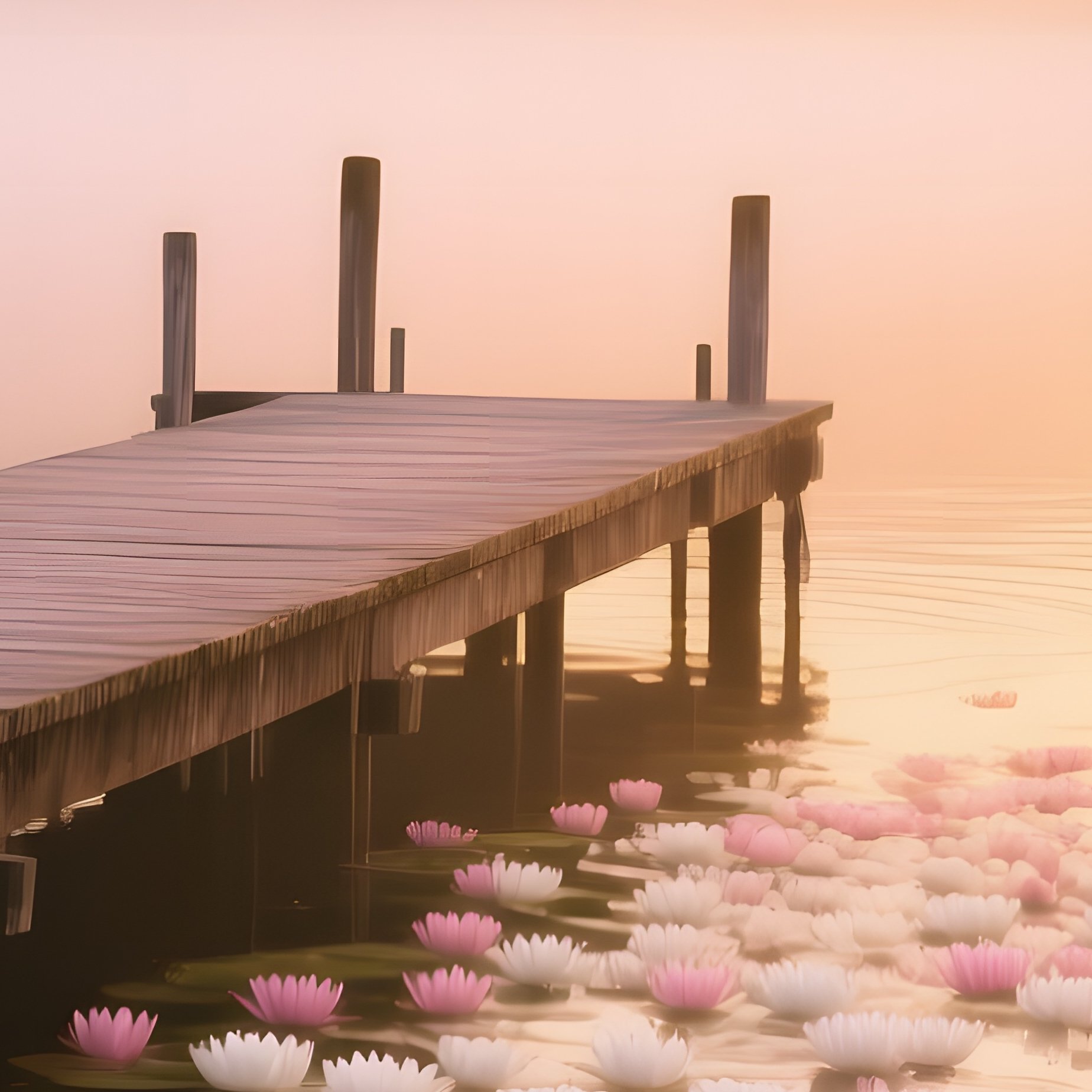 Sunrise Dock With Water Lilies - Full Resolution Quality Preview