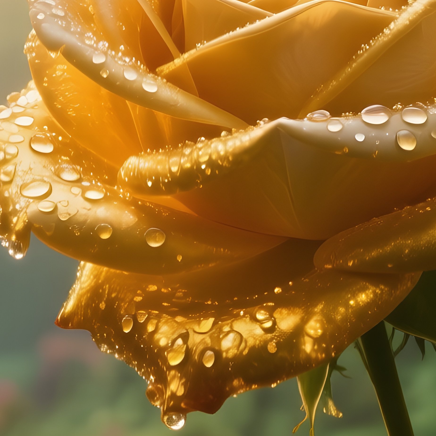 Sunrise In Hidden Forest Garden Giant Gold Roses Dew Butterflies - Full Resolution Quality Preview