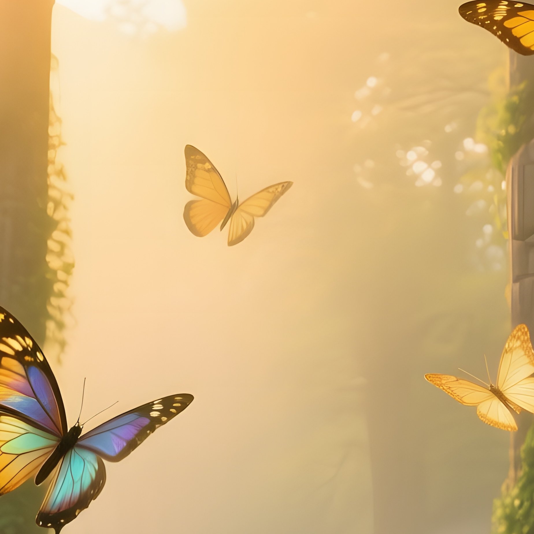 Sunrise In Hidden Glade With Ancient Pillars And Butterflies - Full Resolution Quality Preview