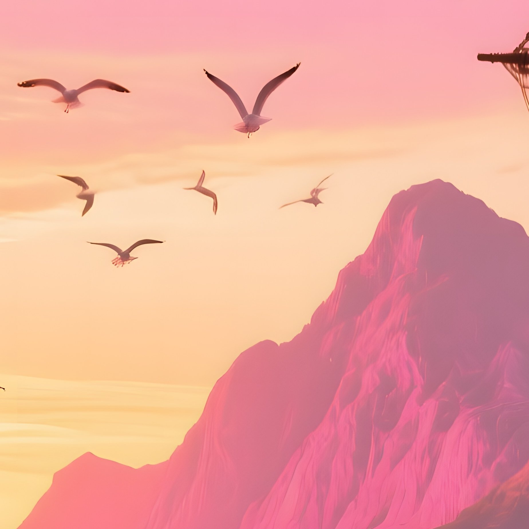 Sunrise Over Bustling Harbor Pirate Schooners - Full Resolution Quality Preview