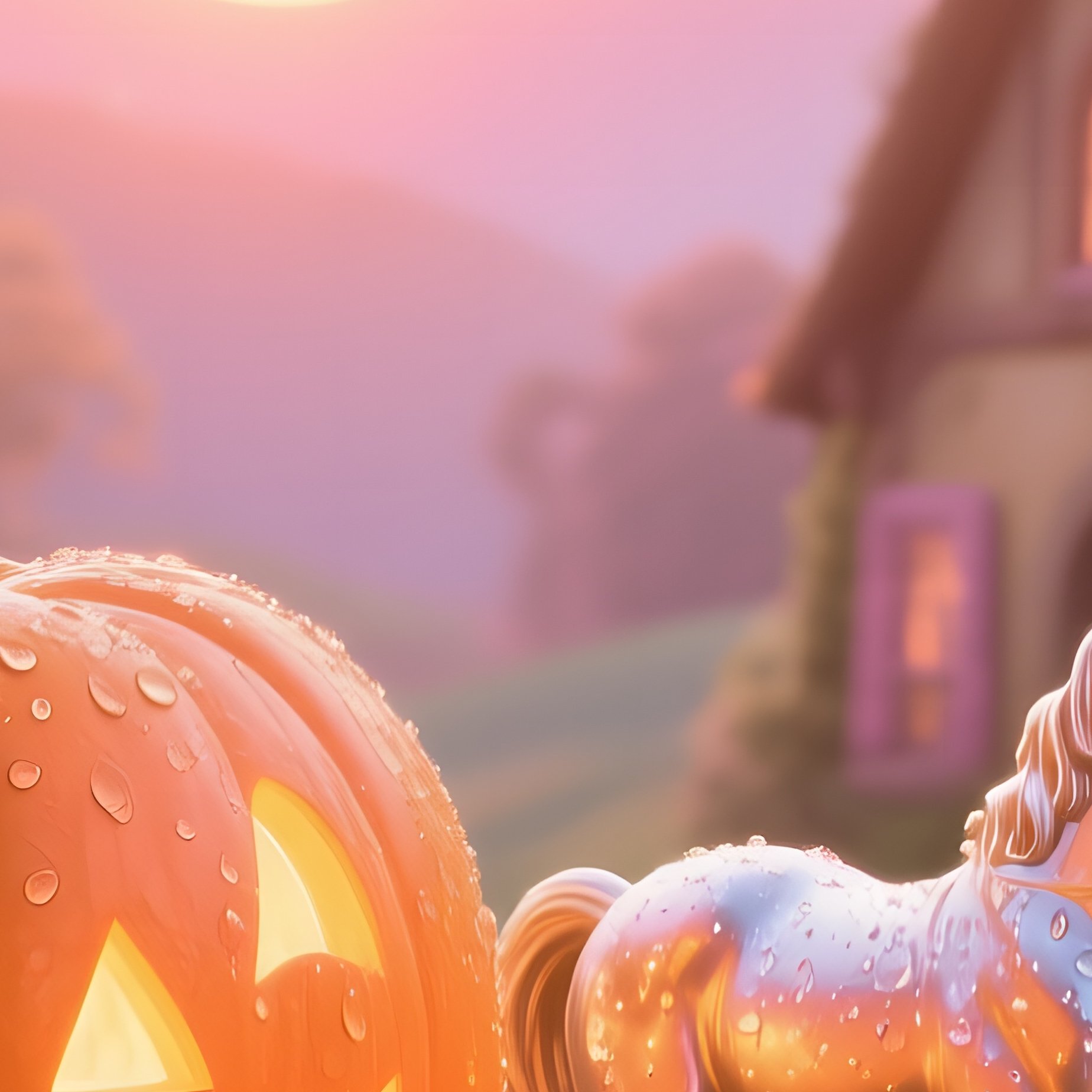 Sunrise Over Fairy Tale Village Cinderella Pumpkin Carriage - Full Resolution Quality Preview