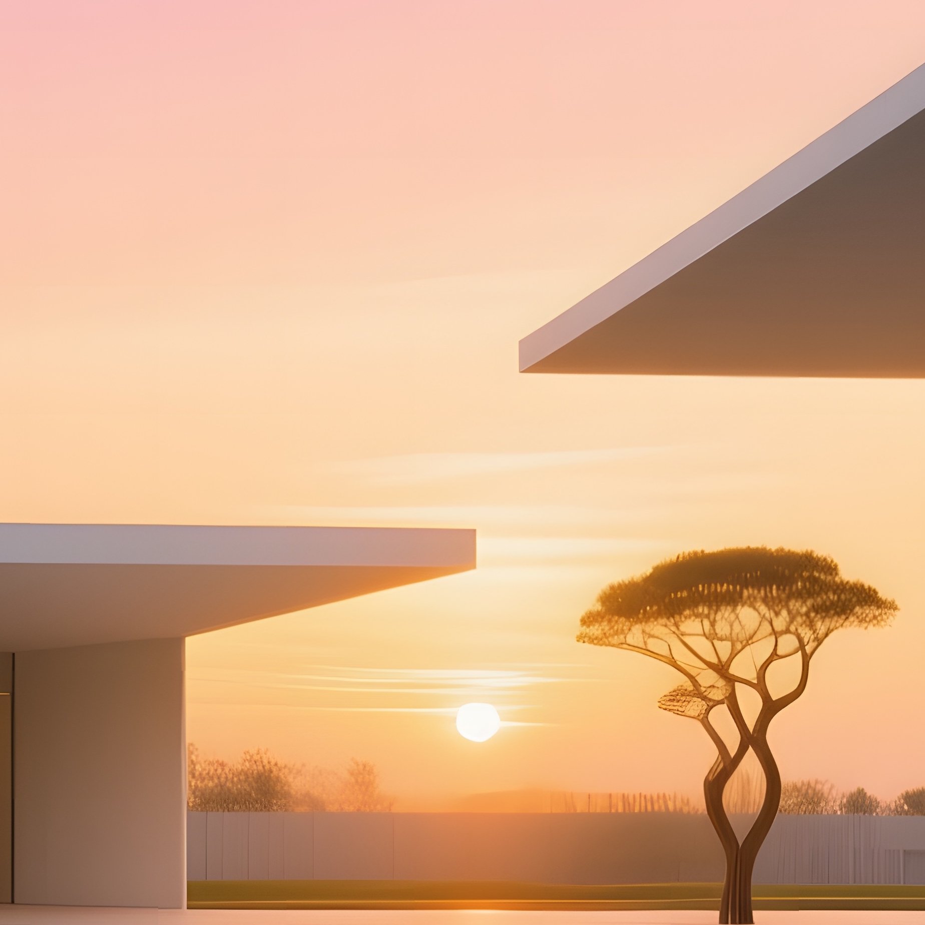 Sunrise Over Minimalist Museum With Reflection - Full Resolution Quality Preview