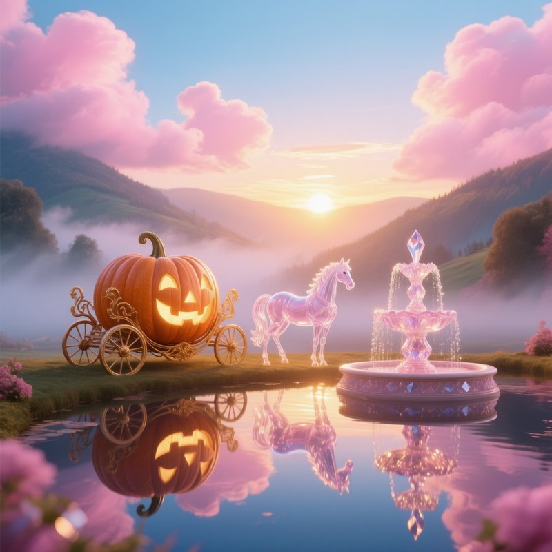 Sunrise Over Misty Valley Cinderellas Pumpkin Carriage