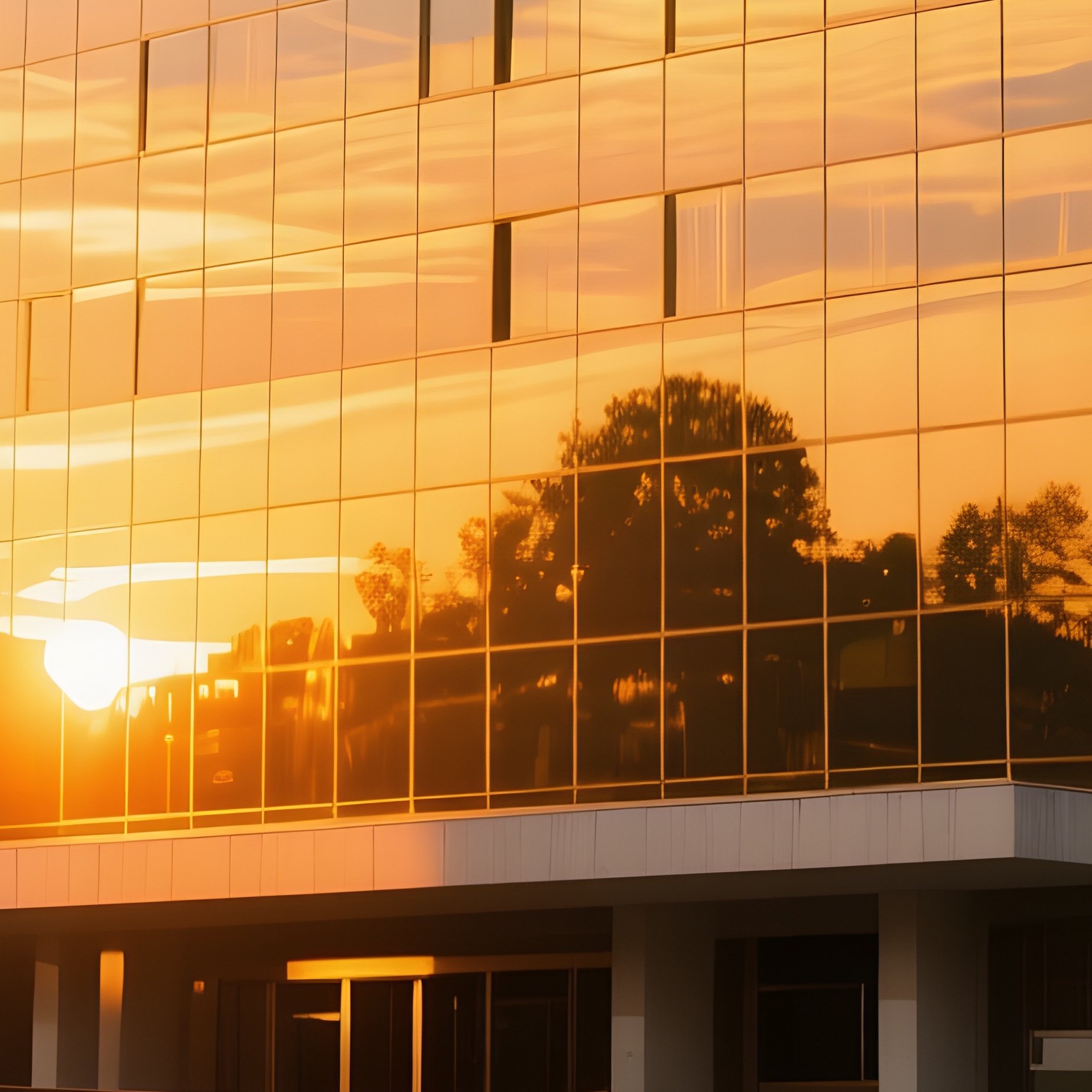 Sunset Casting Golden Amber On The Façade Of The Ministry Of Foreign Affairs Tower, Reflected In - Full Resolution Quality Preview