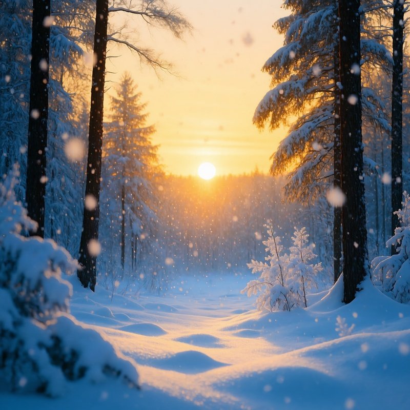 Sunset In A Snowy Forest Sunset Forest