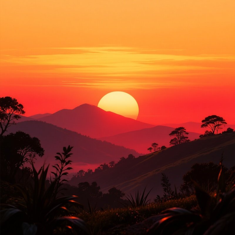Sunset Over A Mountainous Landscape Sunset Landscape