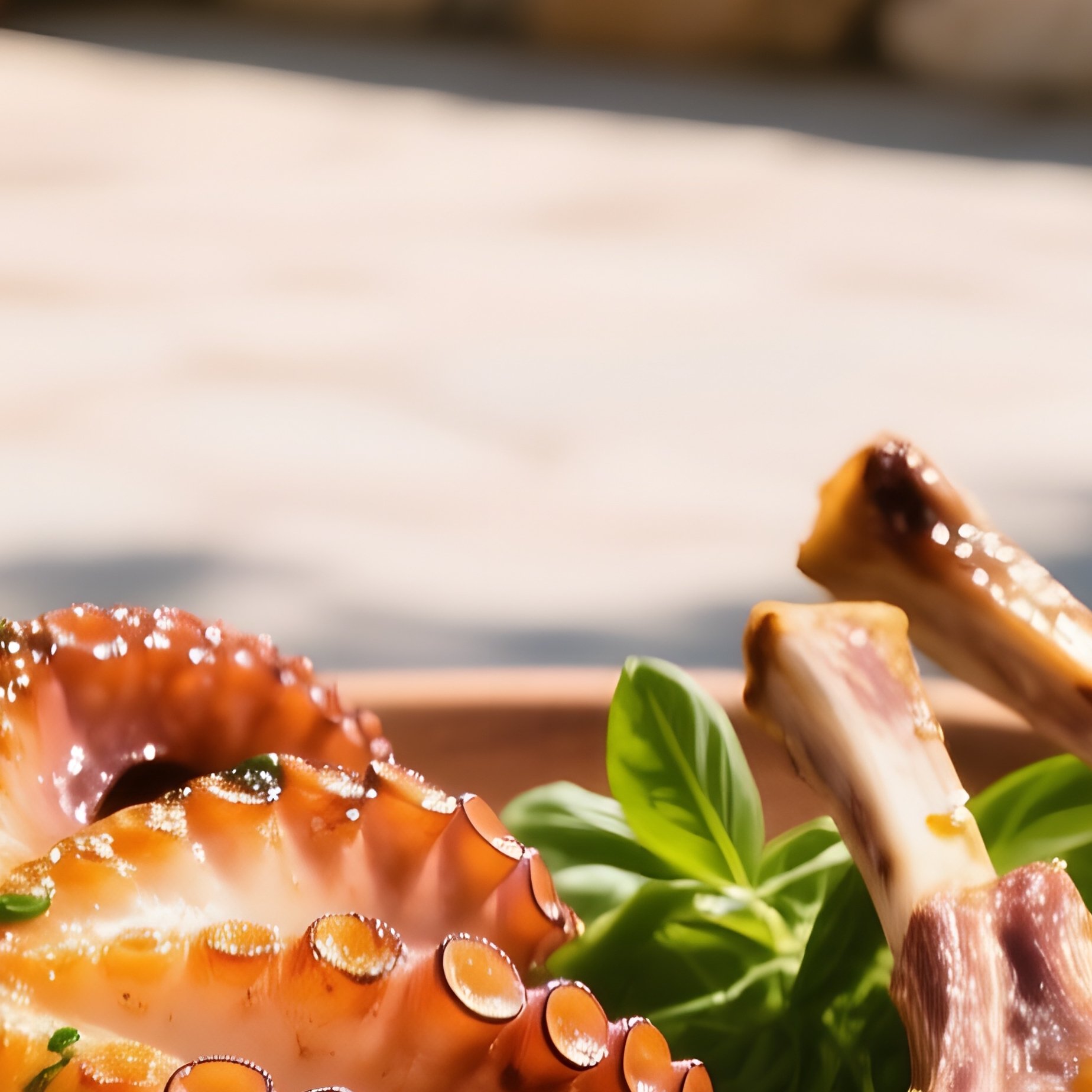 Surf And Turf Greek Style Grilled Octopus And Lamb Chops - Full Resolution Quality Preview