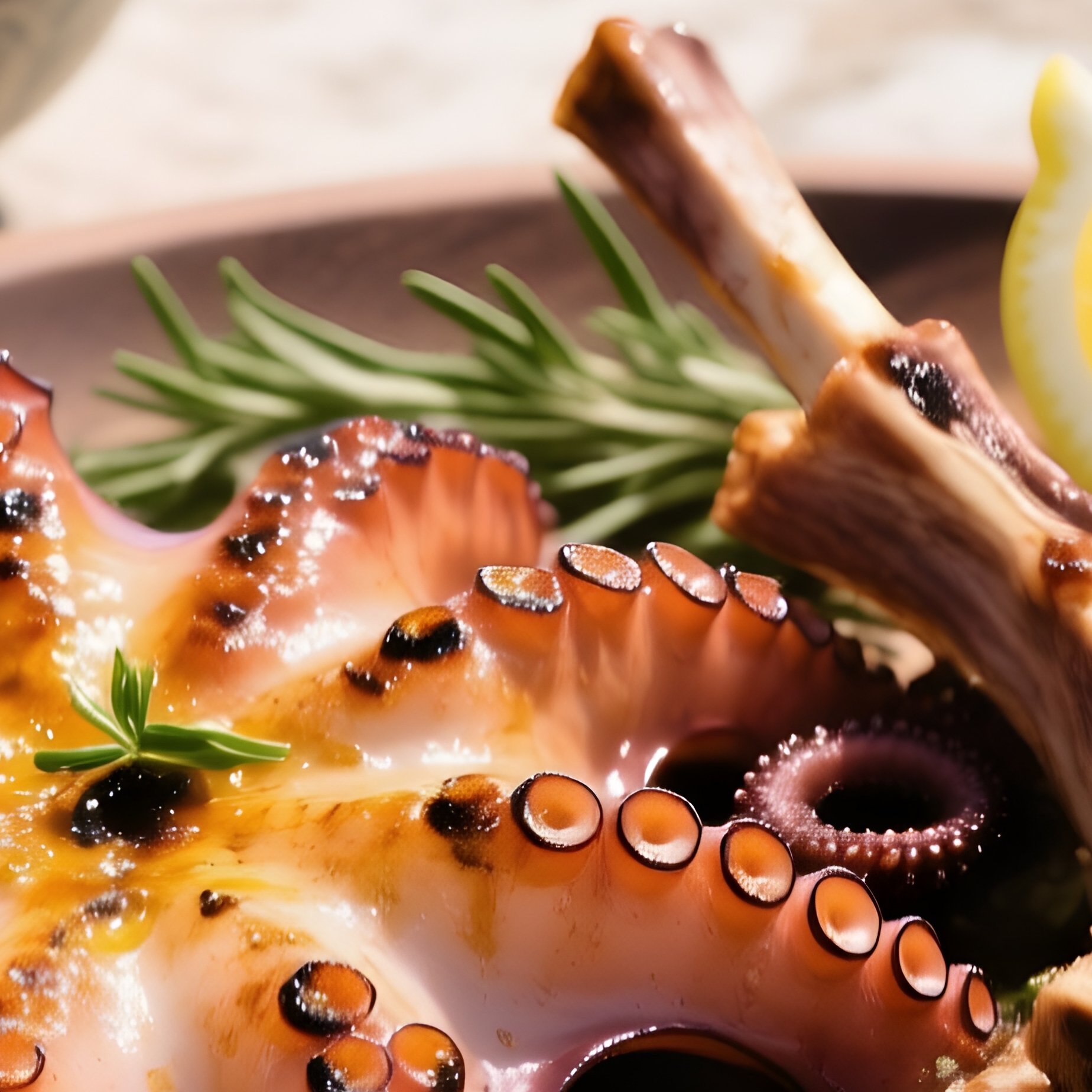 Surf And Turf Greek Style Grilled Octopus And Lamb Chops - Full Resolution Quality Preview