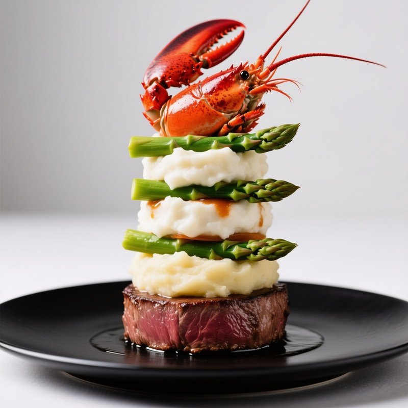 Surf And Turf Tower Elaborate Vertical Plating