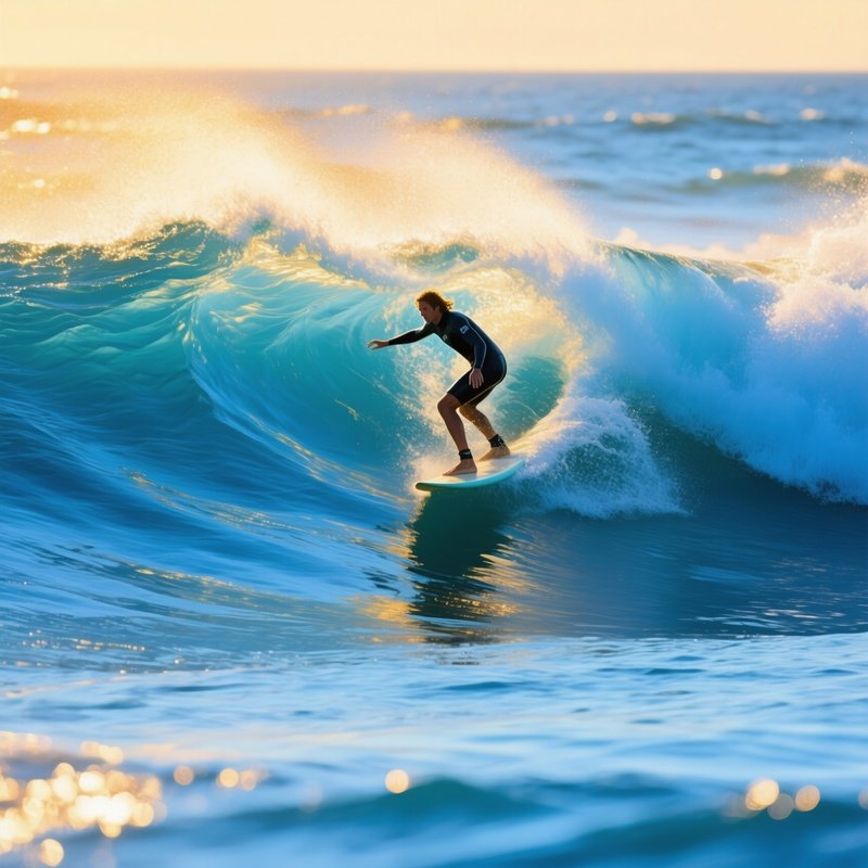 Surfer Balancing On Double Wave