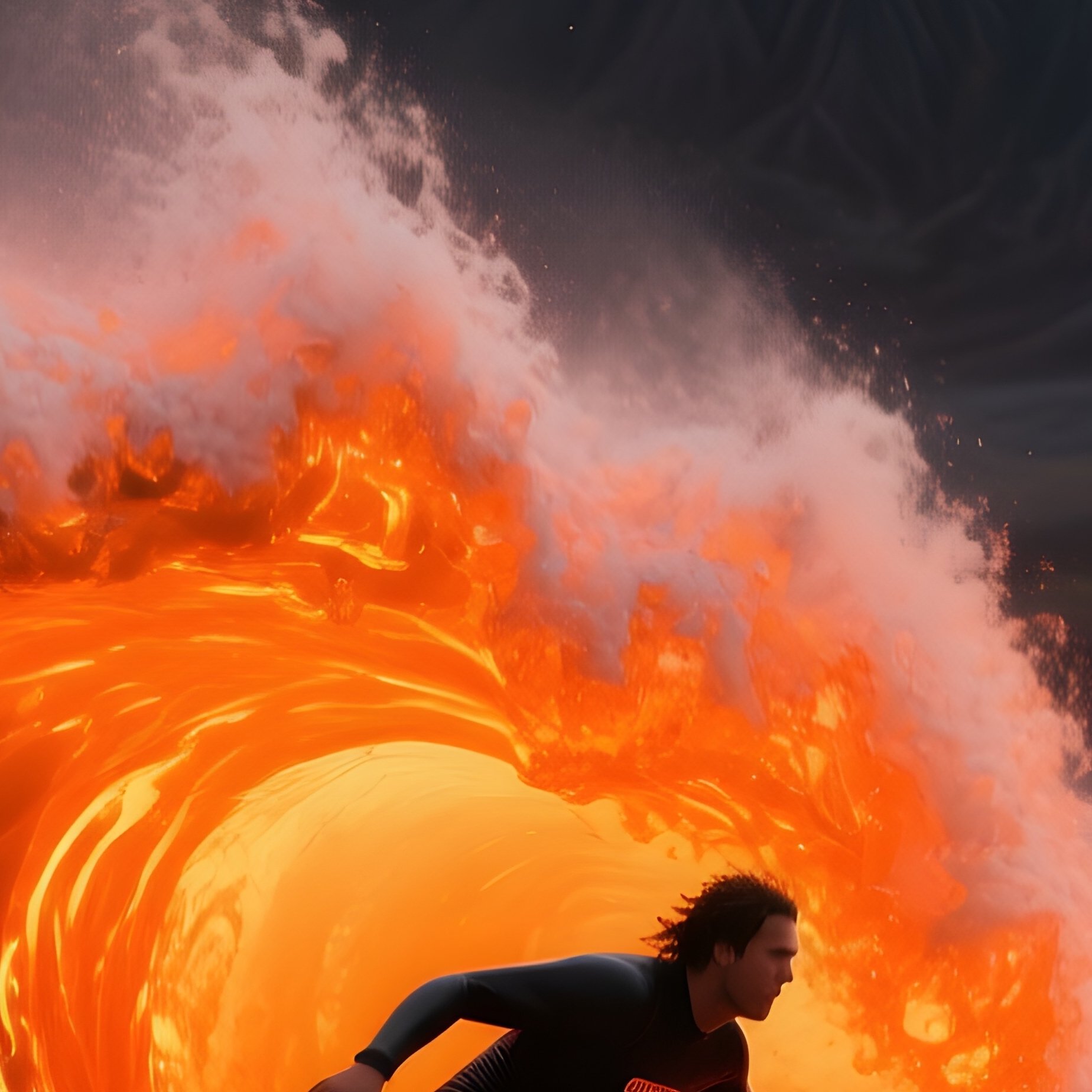 Surfer Crimson Sky Molten Wave Near Volcano 1 - Full Resolution Quality Preview
