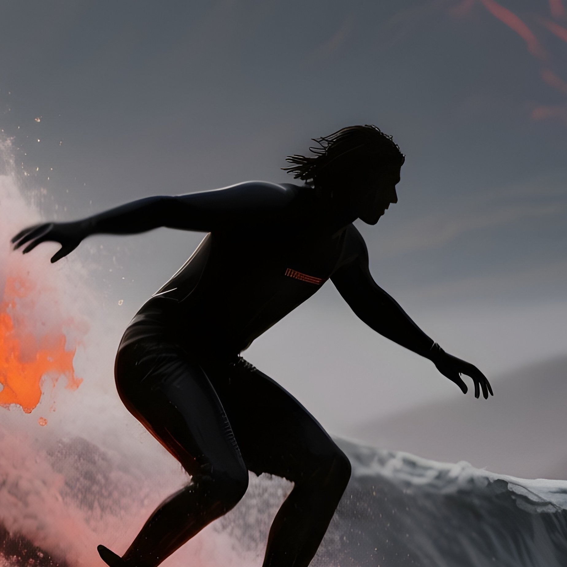 Surfer Crimson Sky Molten Wave Near Volcano 2 - Full Resolution Quality Preview
